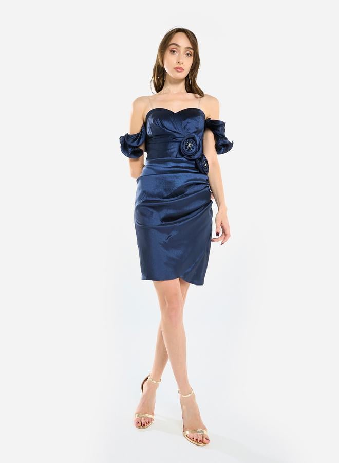 House of Moda Women Rosette Detail Satin Mini Dress - Image 3